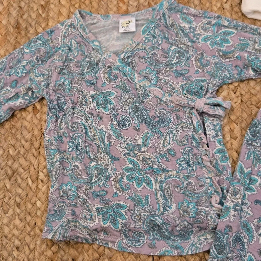 Baby Grey Kimono-Style 3-Piece Set Floral‎ Paisley  Layette Modal 9-12months EUC
